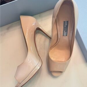 Prada Women's Nude Patent Leather Heels
